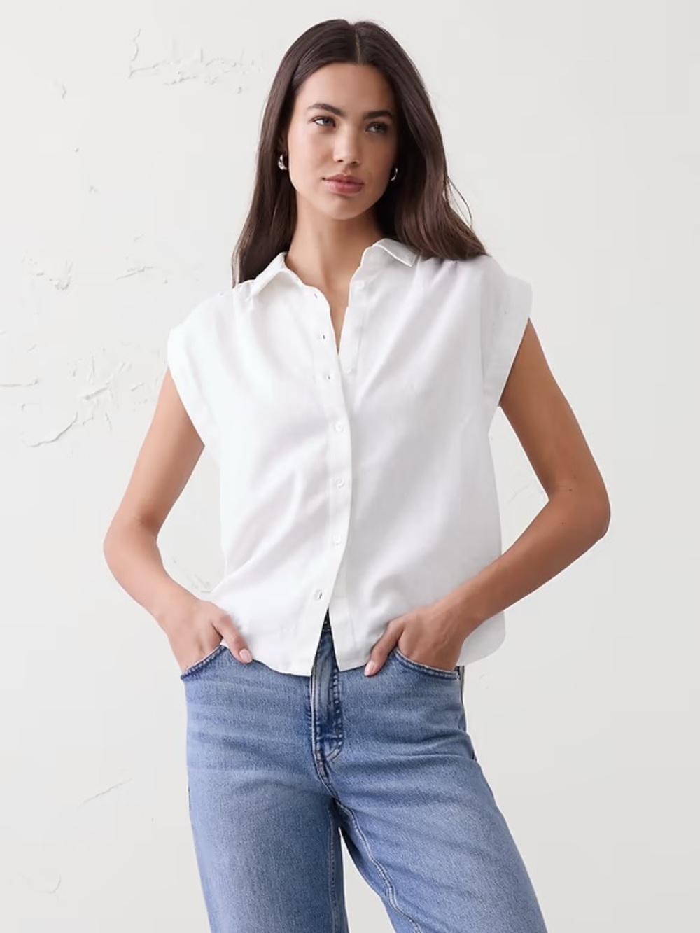 Banana Republic- 2/$40 -Linen Cap-Sleeve Button-Front Women’s Top